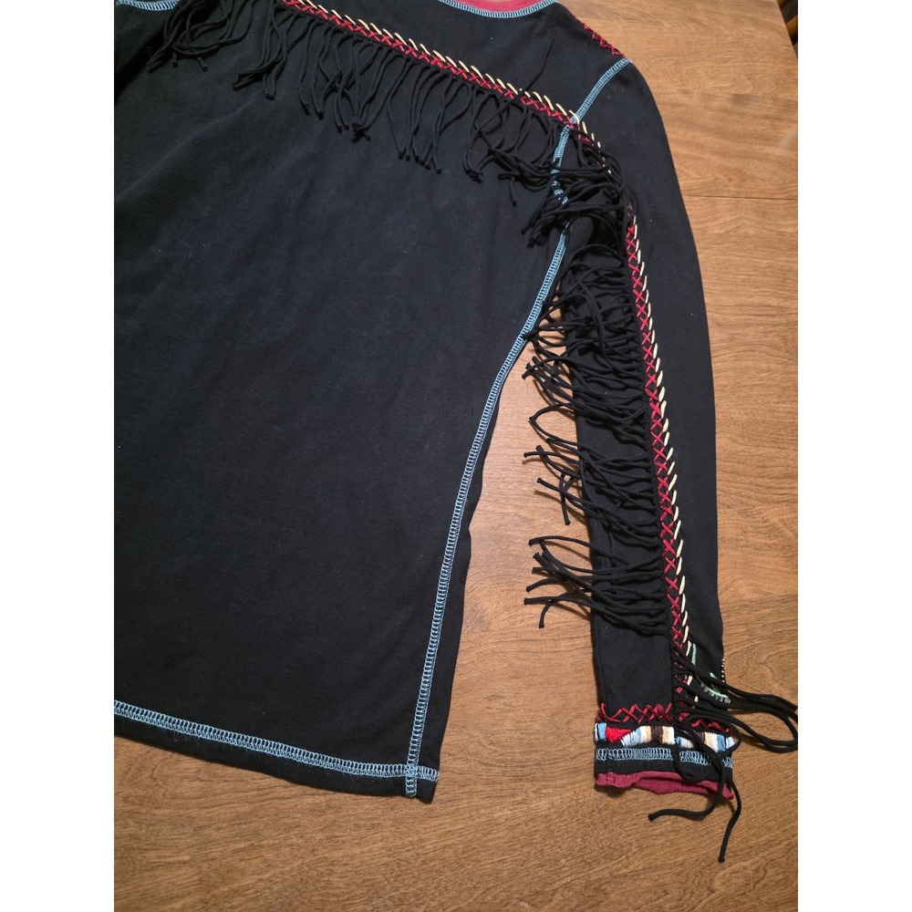 Double D Ranch Western Embroidered Horse Fringe Long Sleeve Top Black Small - Picture 8 of 12